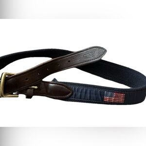 Vineyard Vines American Flags Canvas Club Belt 100% Italian Cowhide Leather 32